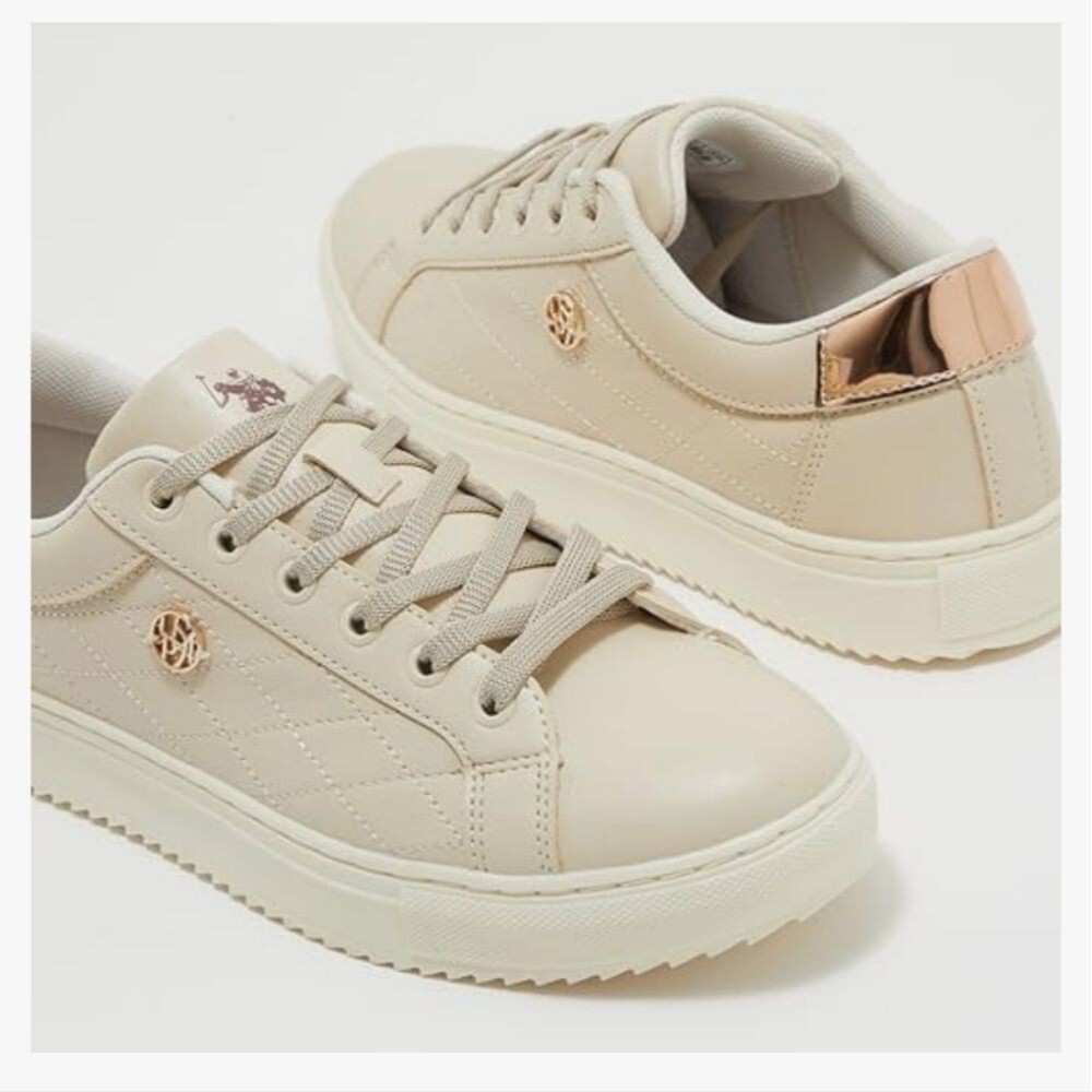 U.S. Polo Assn. Tiggy 4FX Lace Up Low Top Sneakers, Cream Rose Gold, Sz 8.5